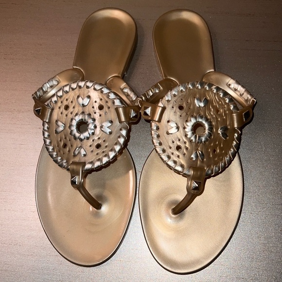 Jack Rogers Georgica Sandals in Gold rubber size 7 - Picture 1 of 5